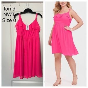NWT Torrid Ruffle Chiffon Skater Mini Dress Pink Size 0